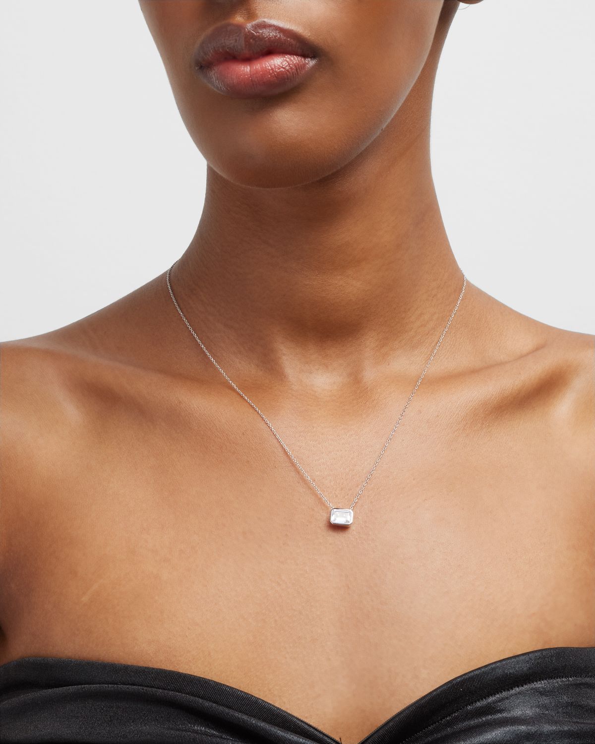 Neiman Marcus Lab Grown Diamonds Lab Grown Diamond 18K White Gold East-West Emerald-Cut Pendant Necklace