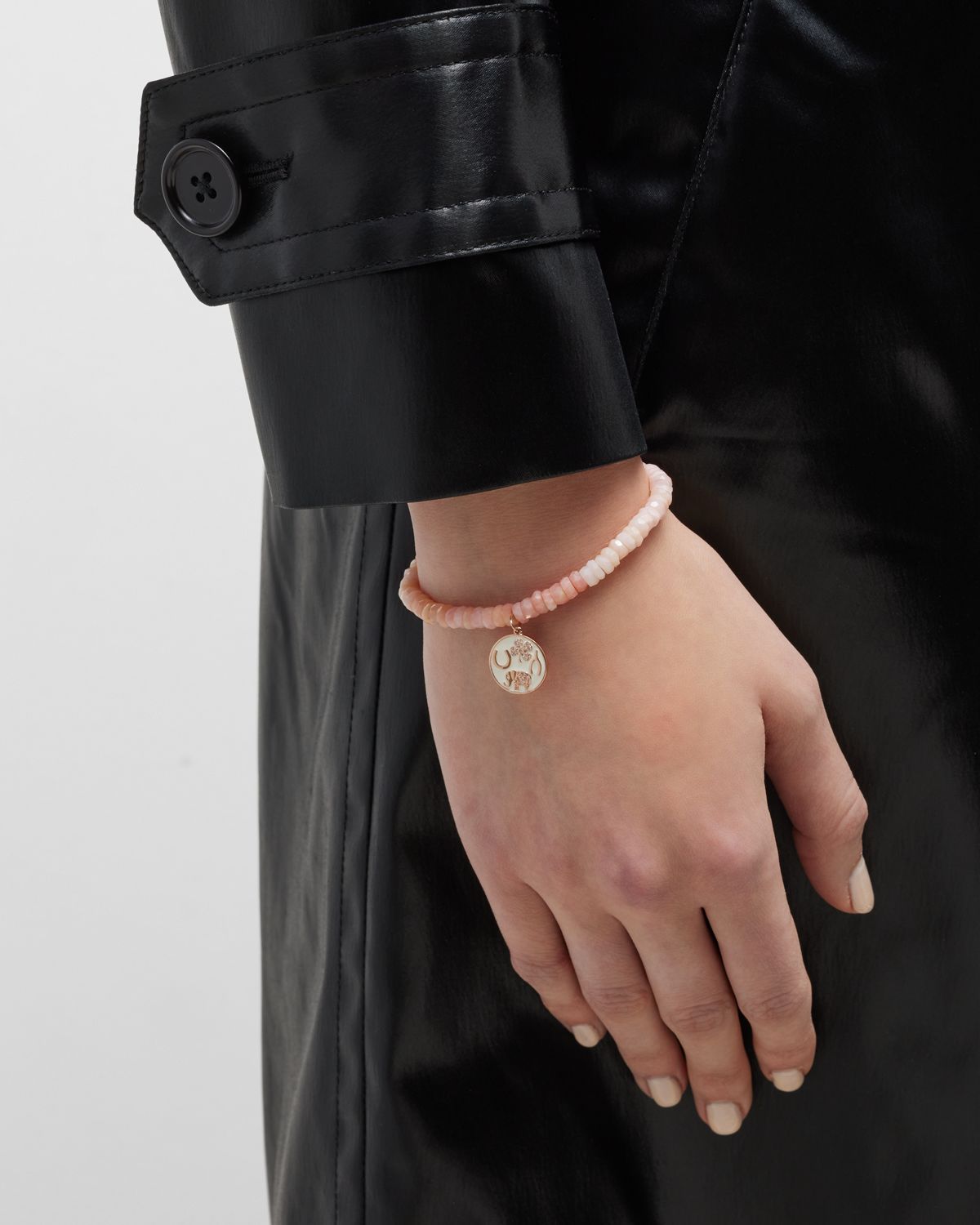 Sydney Evan 5mm Pink Opal Faceted Wheel Bracelet With Enamel Luck Tableau Medallion