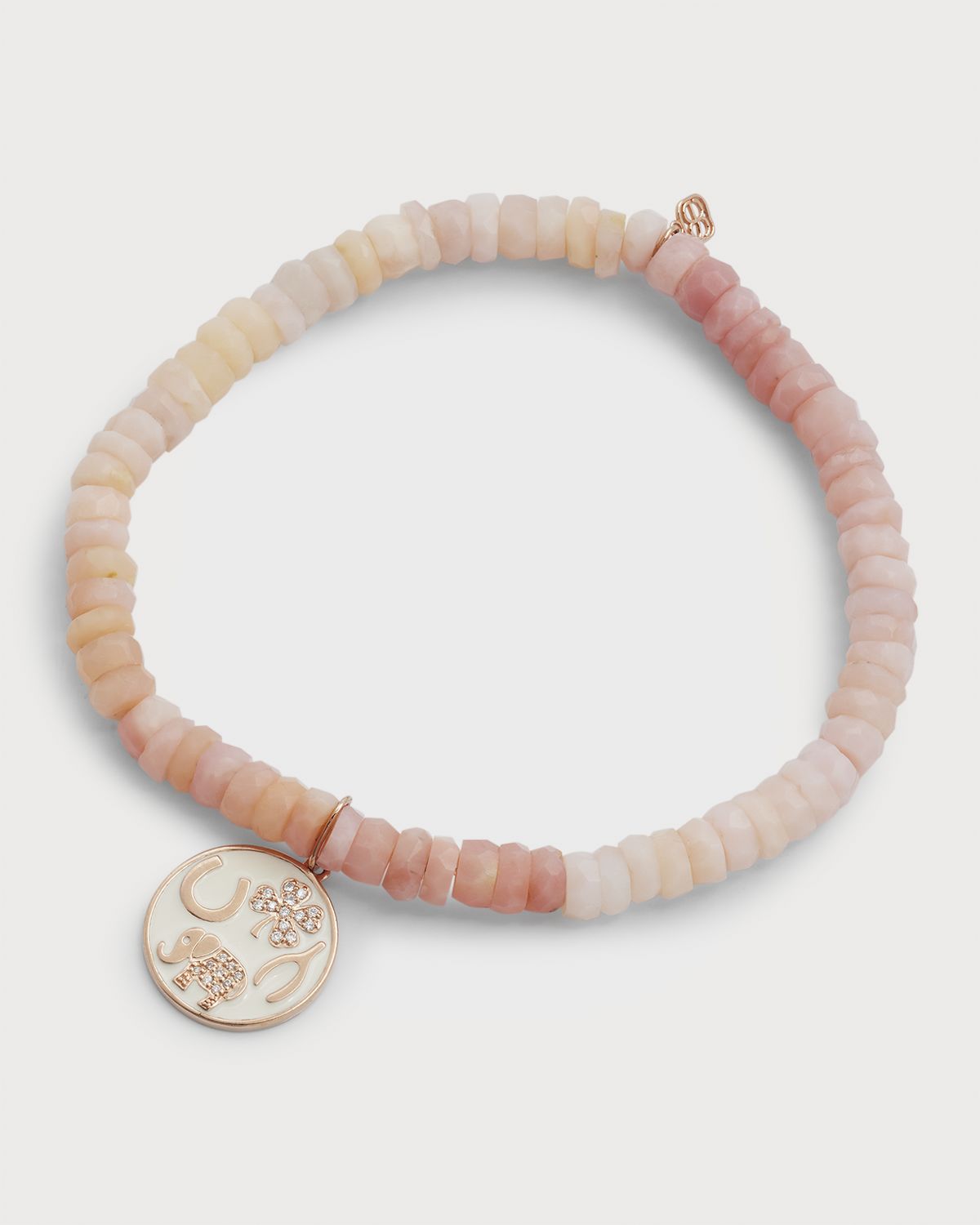 Sydney Evan 5mm Pink Opal Faceted Wheel Bracelet With Enamel Luck Tableau Medallion