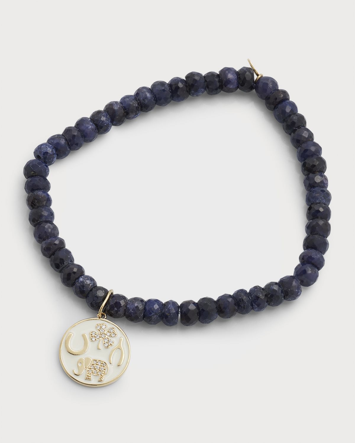 Sydney Evan 6mm Blue Sapphire Corundum Faceted Rondelle Bracelet With Luck Tableau Medallion