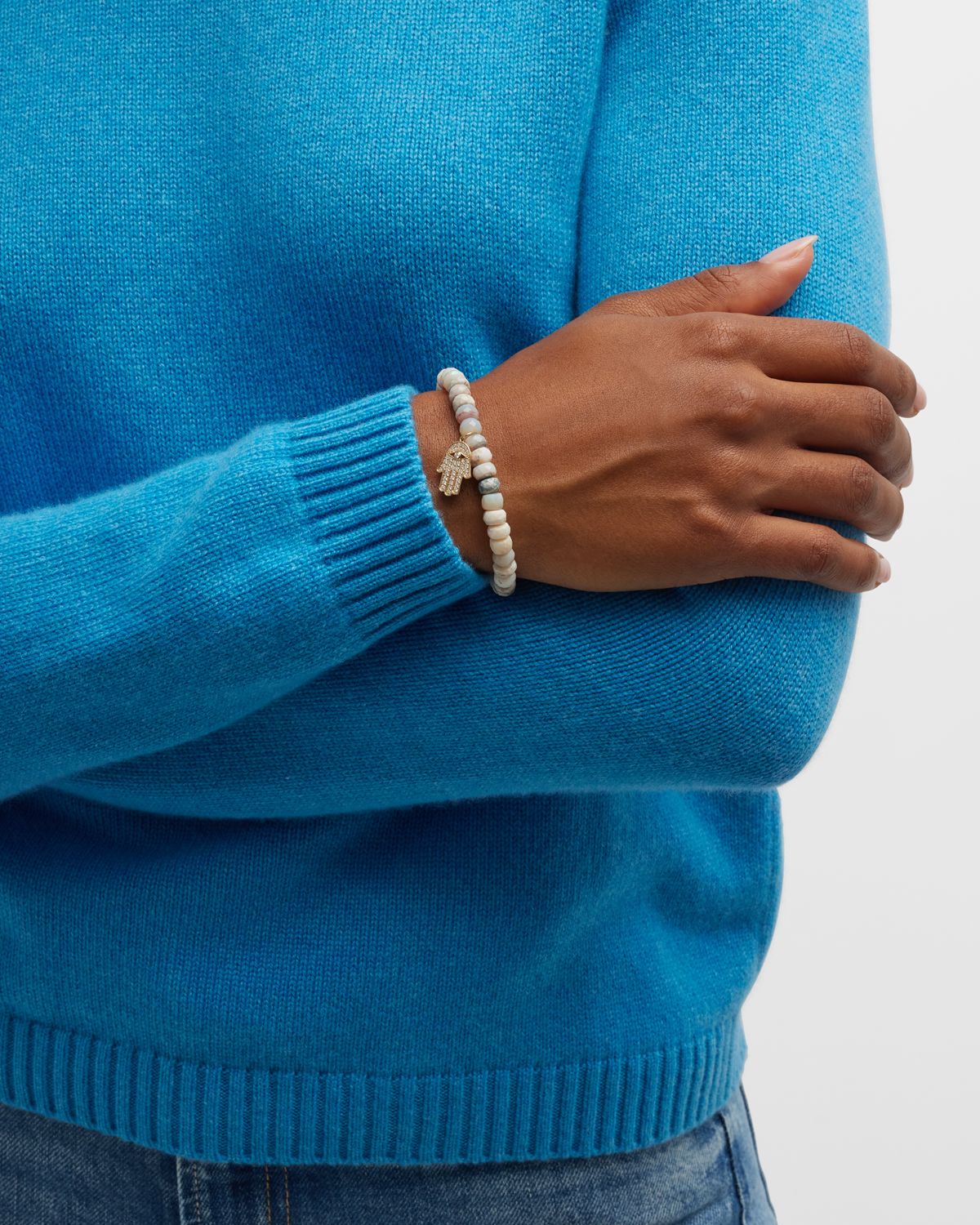 Sydney Evan Faceted Australian Opal Rondelle Bracelet with Diamond Hamsa Charm