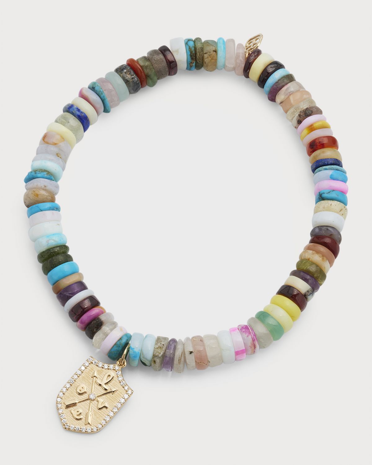 Sydney Evan 6mm Rainbow Heishi Bracelet With Small Diamond Shield Charm