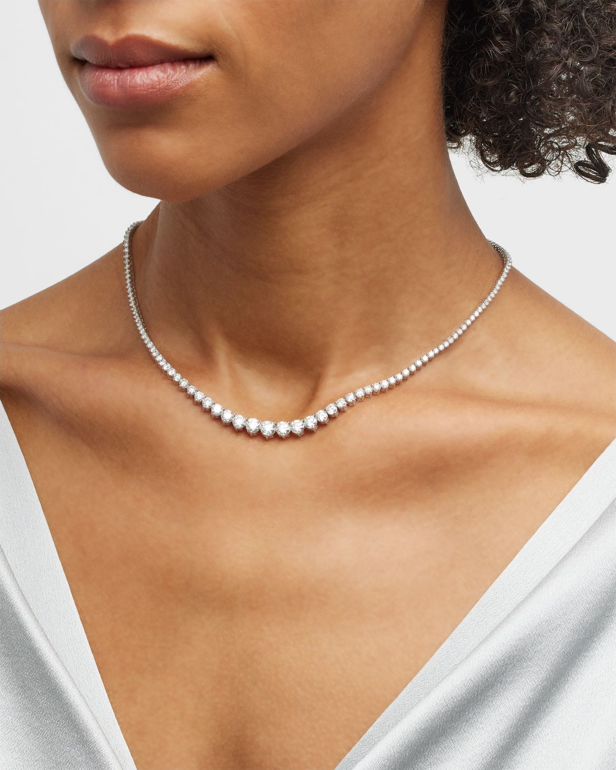 Neiman Marcus Diamonds 18K White Gold Necklace with Graduated Diamonds, 17"L, 10.17tcw