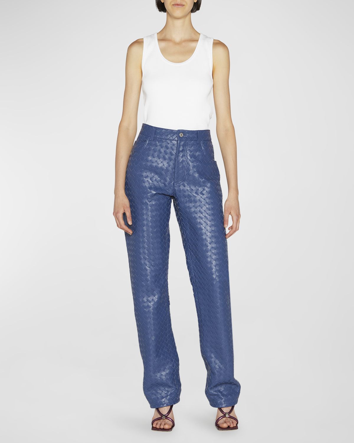 Bottega Veneta Intrecciato Woven Leather Straight Leg Trousers
