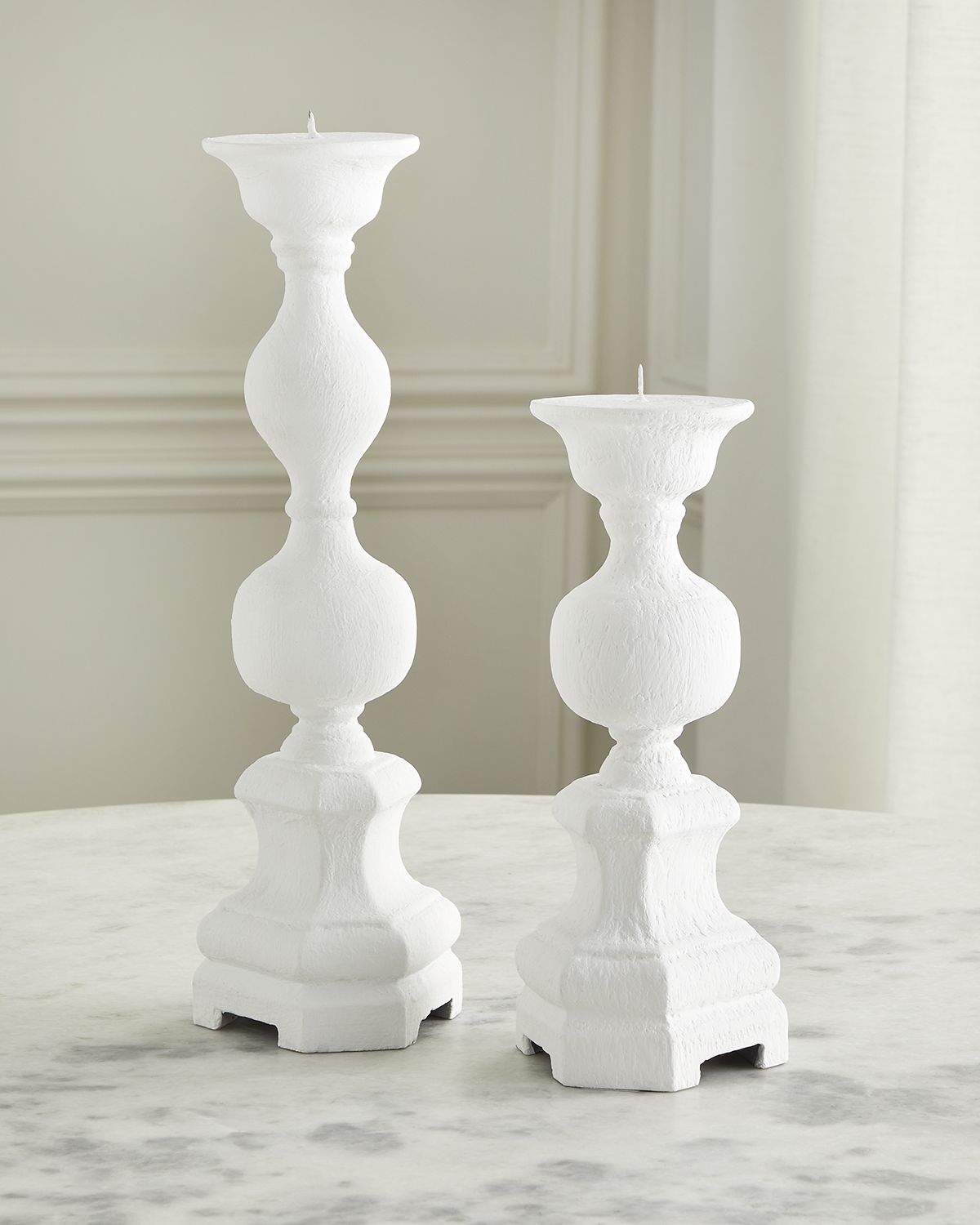 Old World Design Harper White Gesso Candleholders