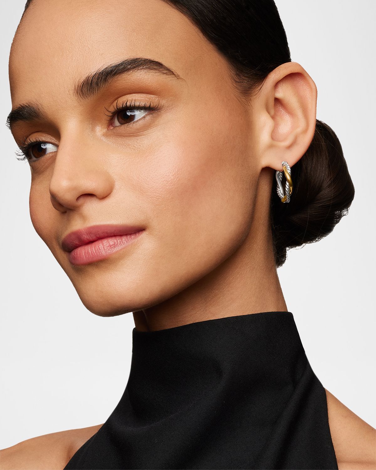 David Yurman Petite Infinity Hoop Earrings in Silver and 14K Gold, 4mm, 0.68"L