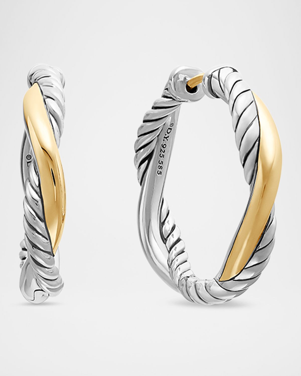 David Yurman Petite Infinity Hoop Earrings in Silver and 14K Gold, 4mm, 0.68"L