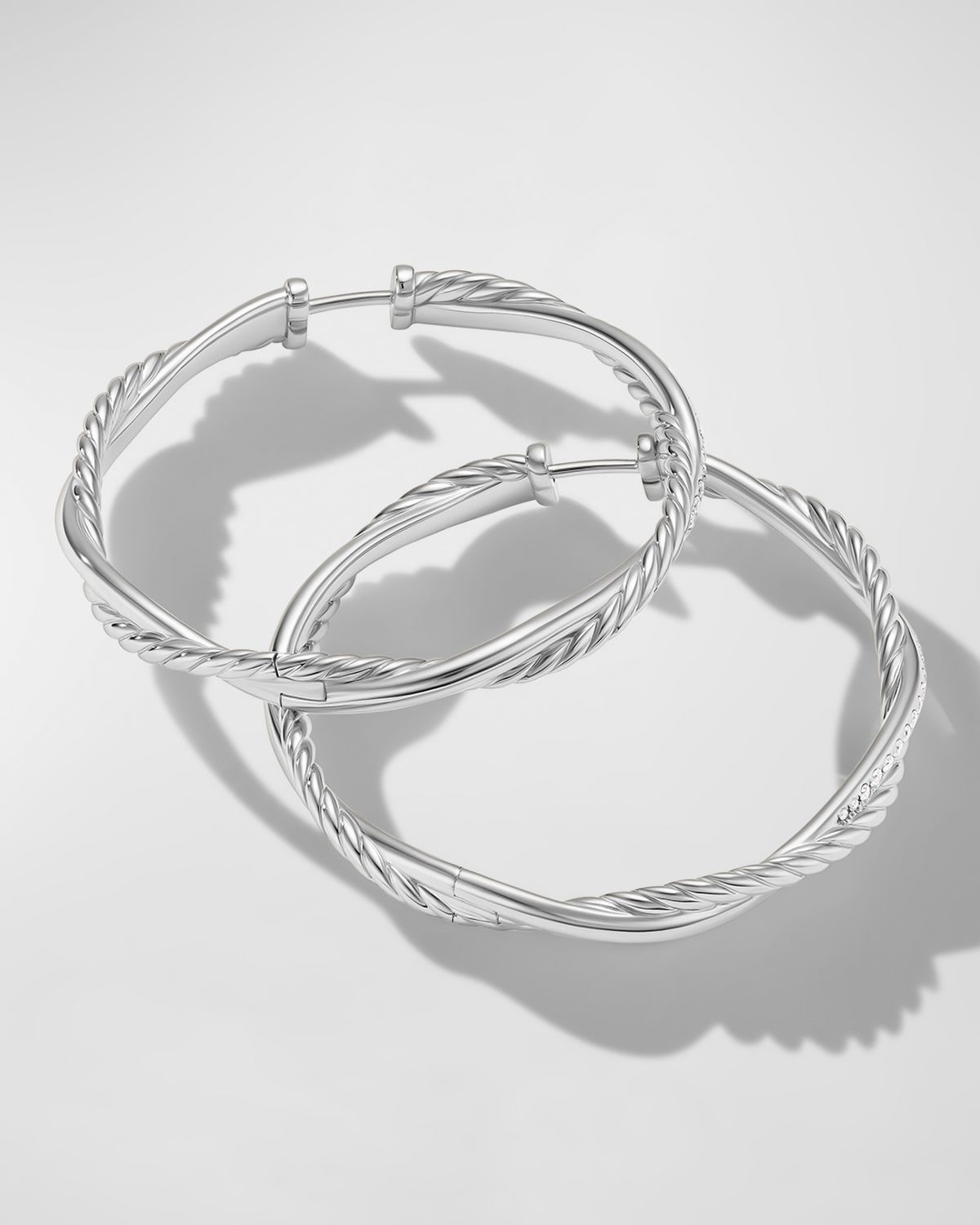 David Yurman Petite Infinity Hoop Earrings in Silver with Diamonds, 4mm, 1.65"L