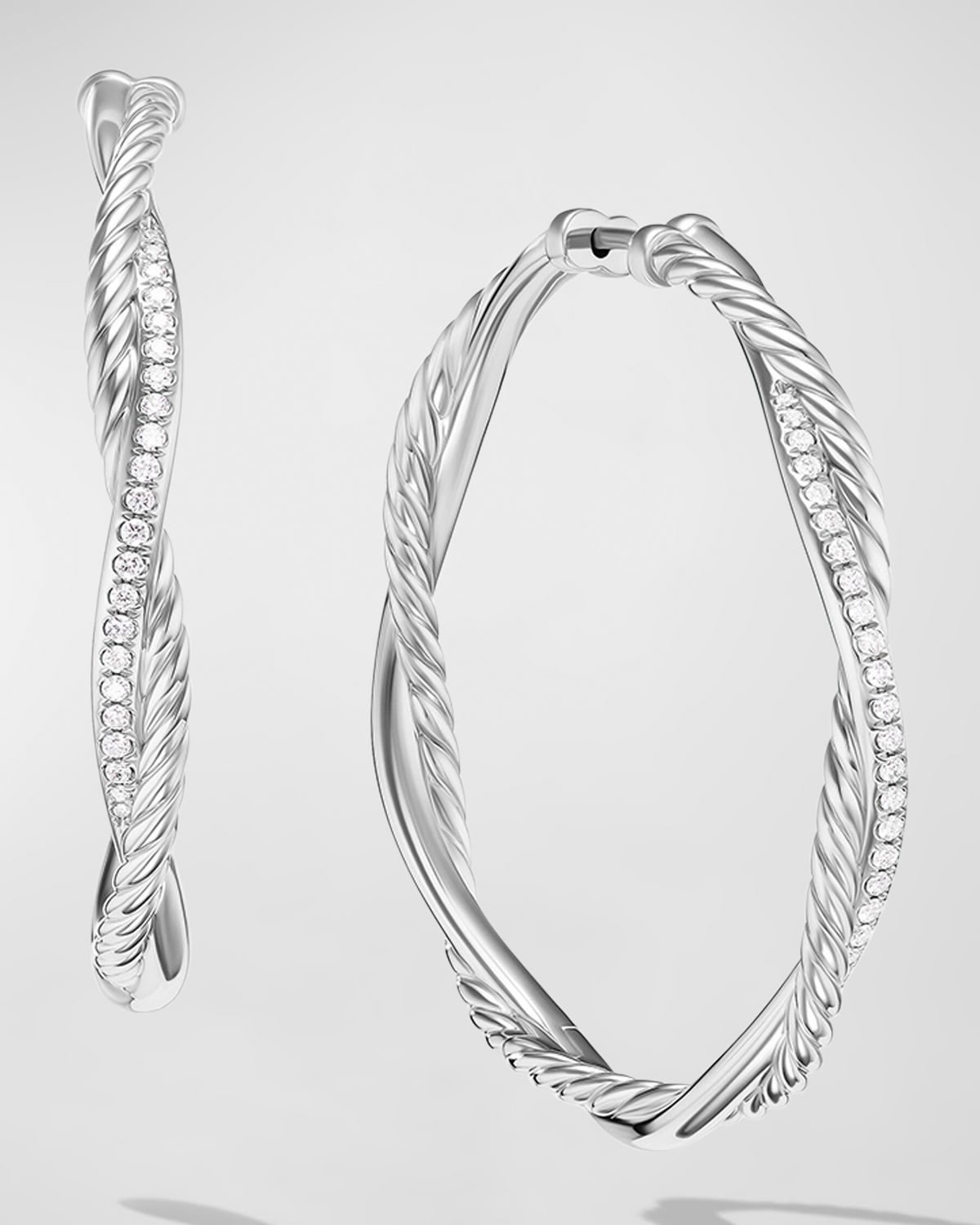 David Yurman Petite Infinity Hoop Earrings in Silver with Diamonds, 4mm, 1.65"L