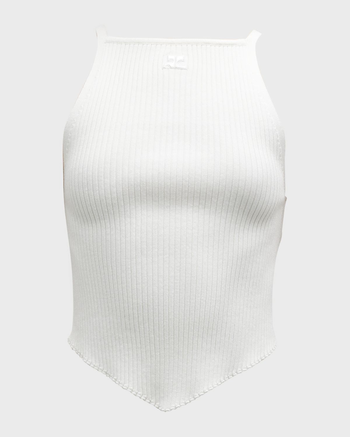 Courreges Rib-Knit Tank Top with Pointed Hem