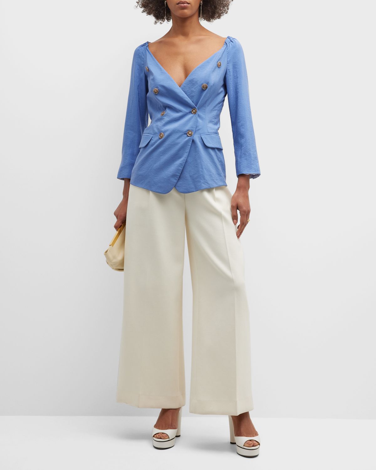 Emporio Armani Double-Breasted 3/4-Sleeve Blazer Top