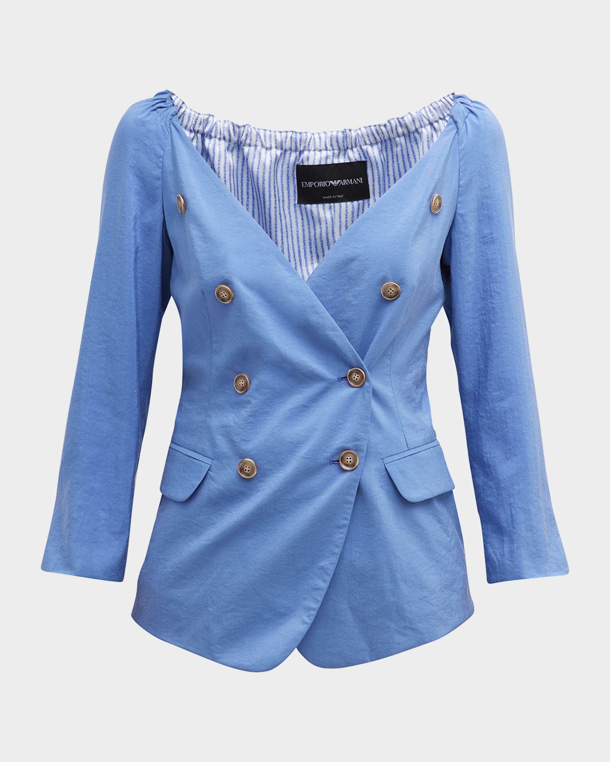 Emporio Armani Double-Breasted 3/4-Sleeve Blazer Top