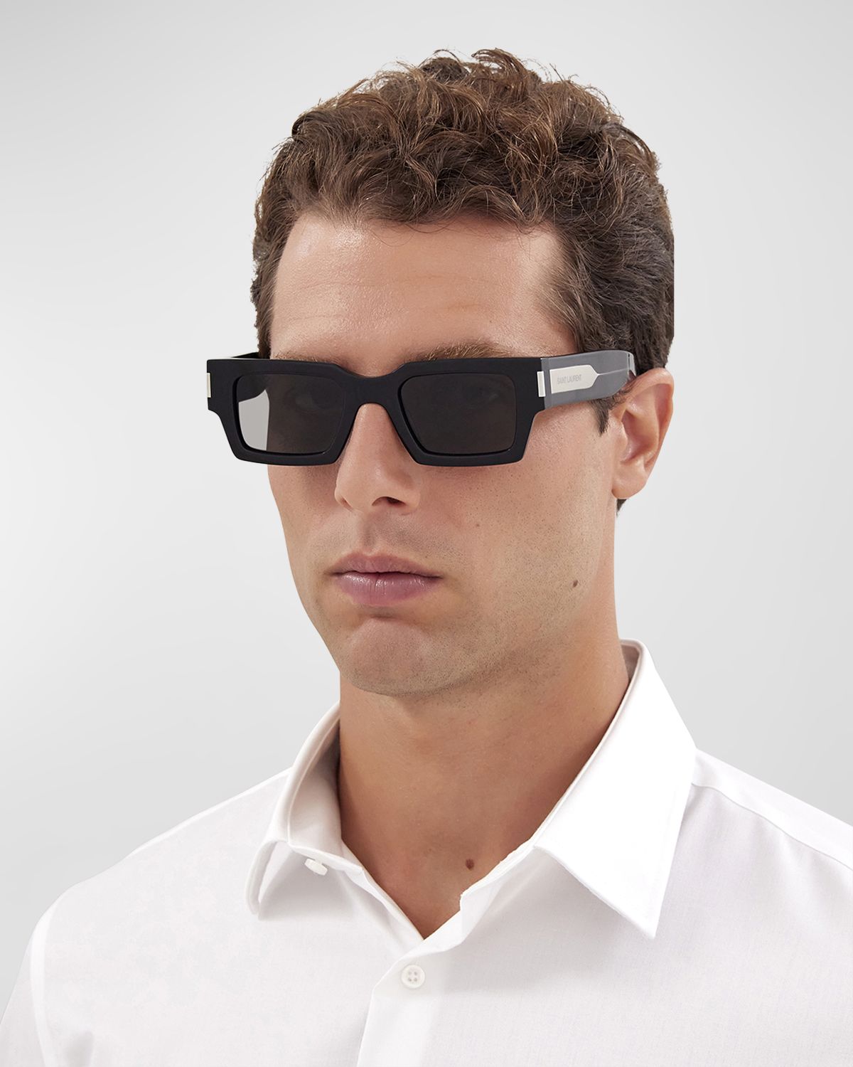 Saint Laurent Men 's Rectangle Acetate Sunglasses with Logo