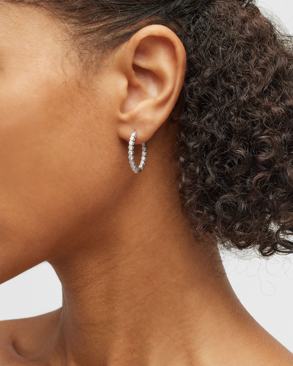 Neiman Marcus Diamonds 18K White Gold Diamond Hoop Earrings, 1.68tcw, 0.75"L