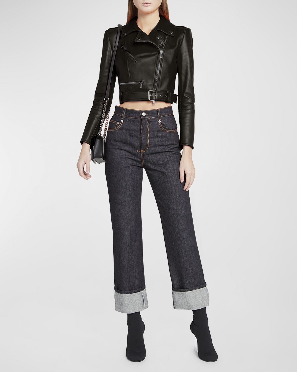 McQueen Cropped Leather Biker Jacket