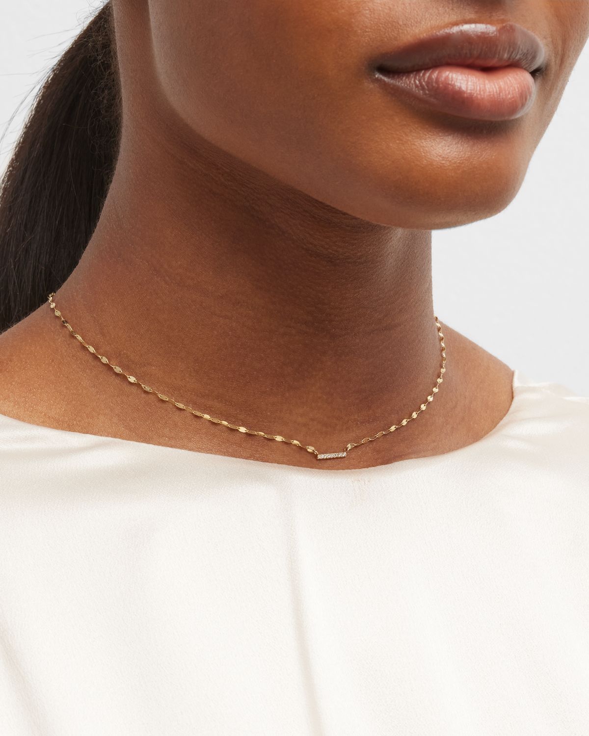 LANA 14K Gold Flawless Mini Diamond Bar Pendant Necklace