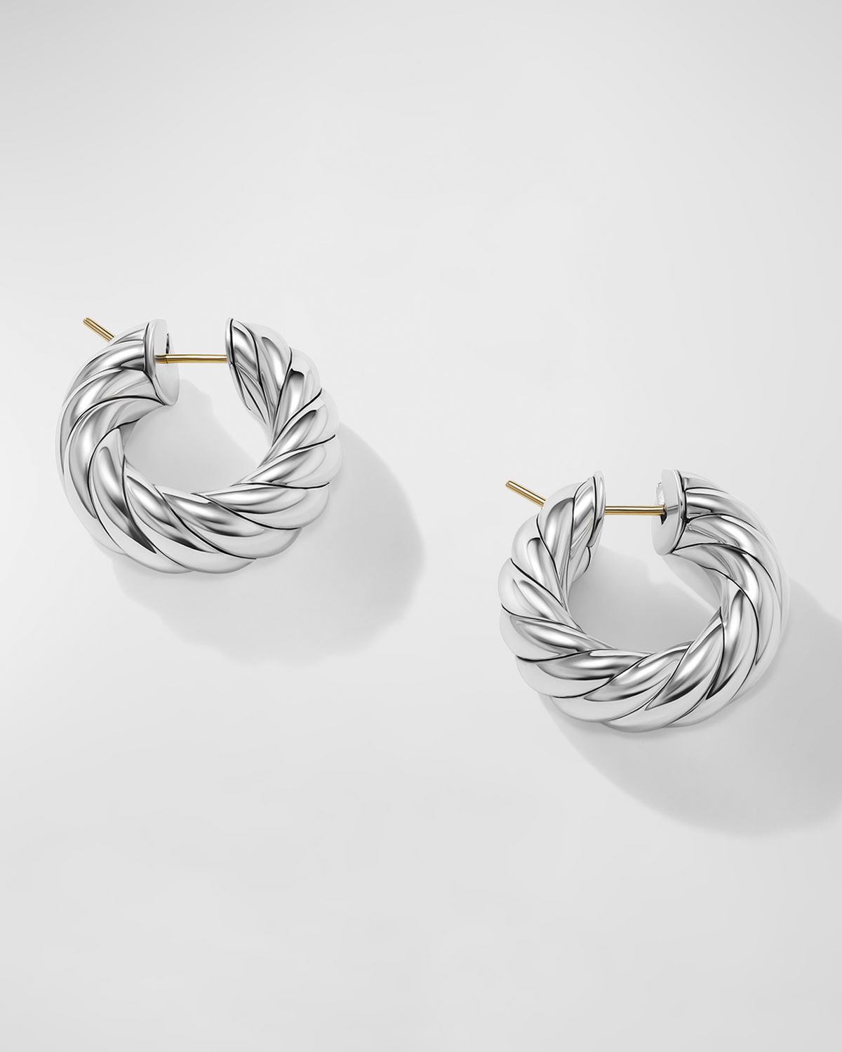 David Yurman Sculpted Cable Hoop Earrings in Silver, 9mm, 1"L