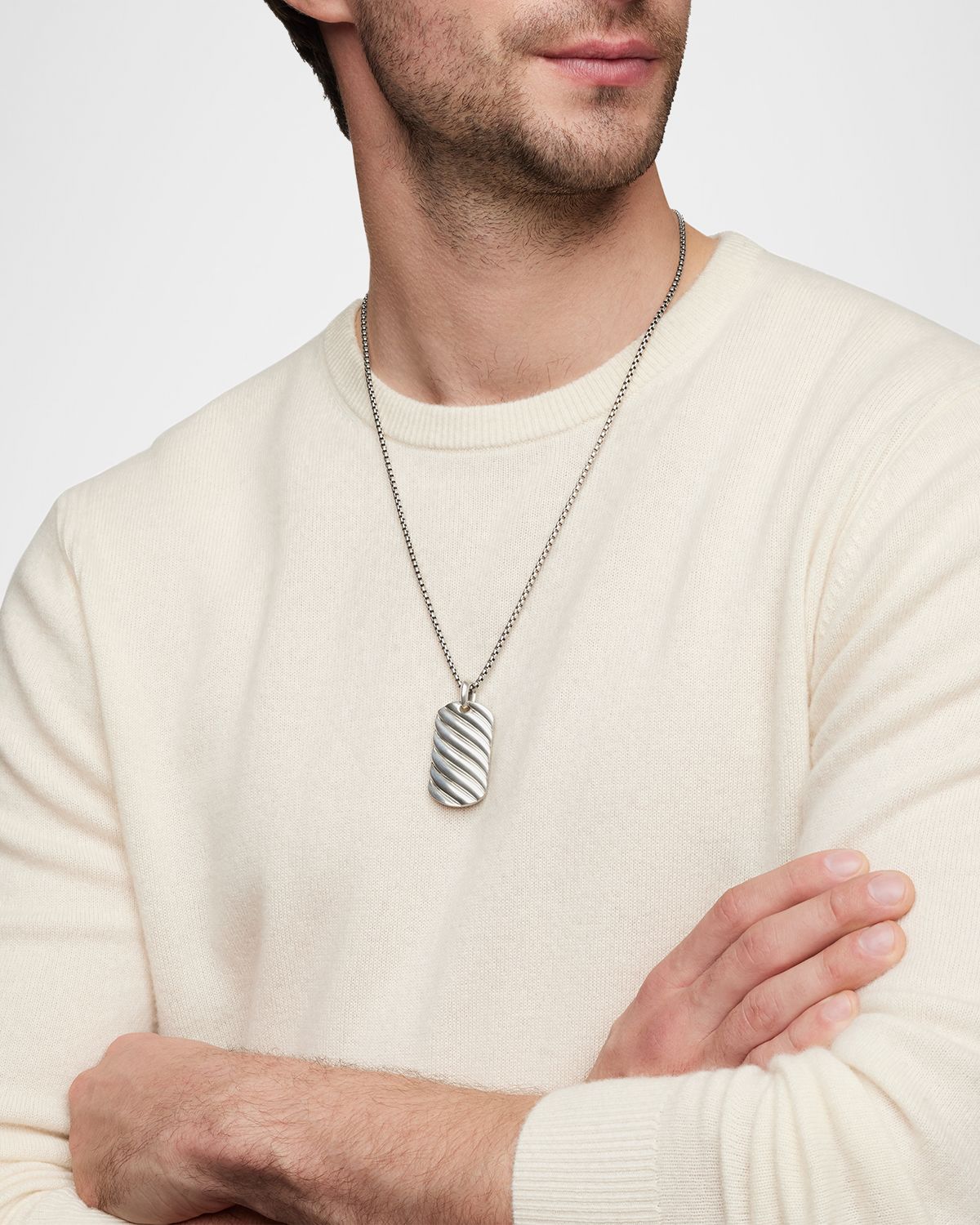 David Yurman Men 's Sculpted Cable Tag Pendant in Silver, 42mm