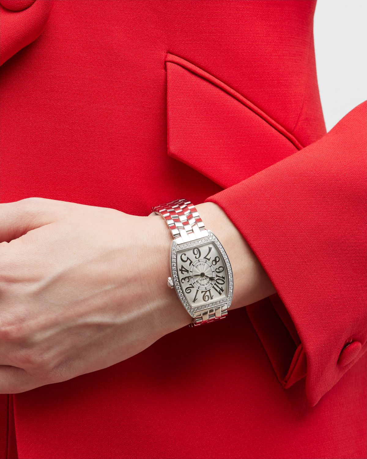 Franck Muller Stainless Steel Cintree Curvex Diamond Watch with Bracelet Strap