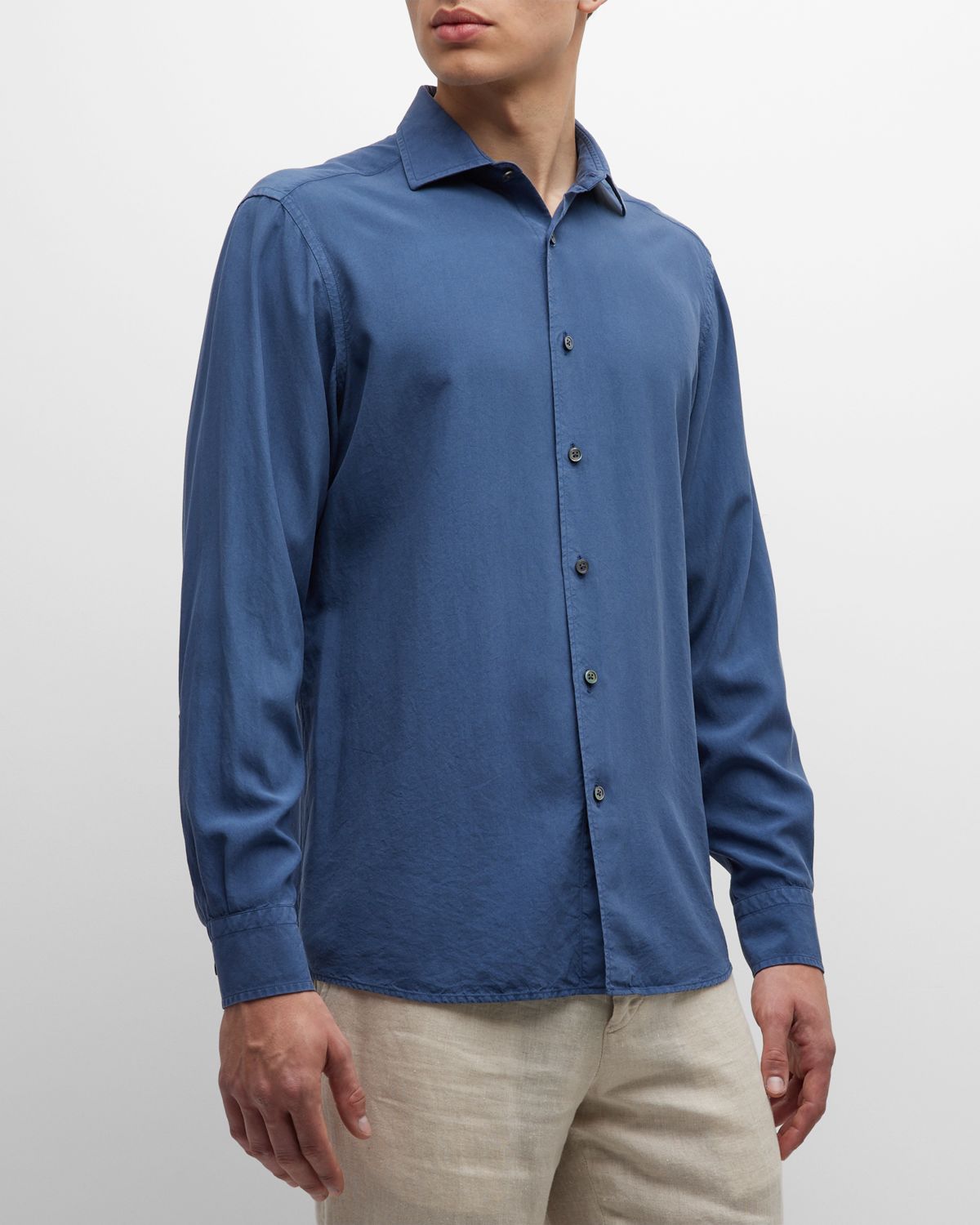 ZEGNA Men 's Washed Silk Sport Shirt