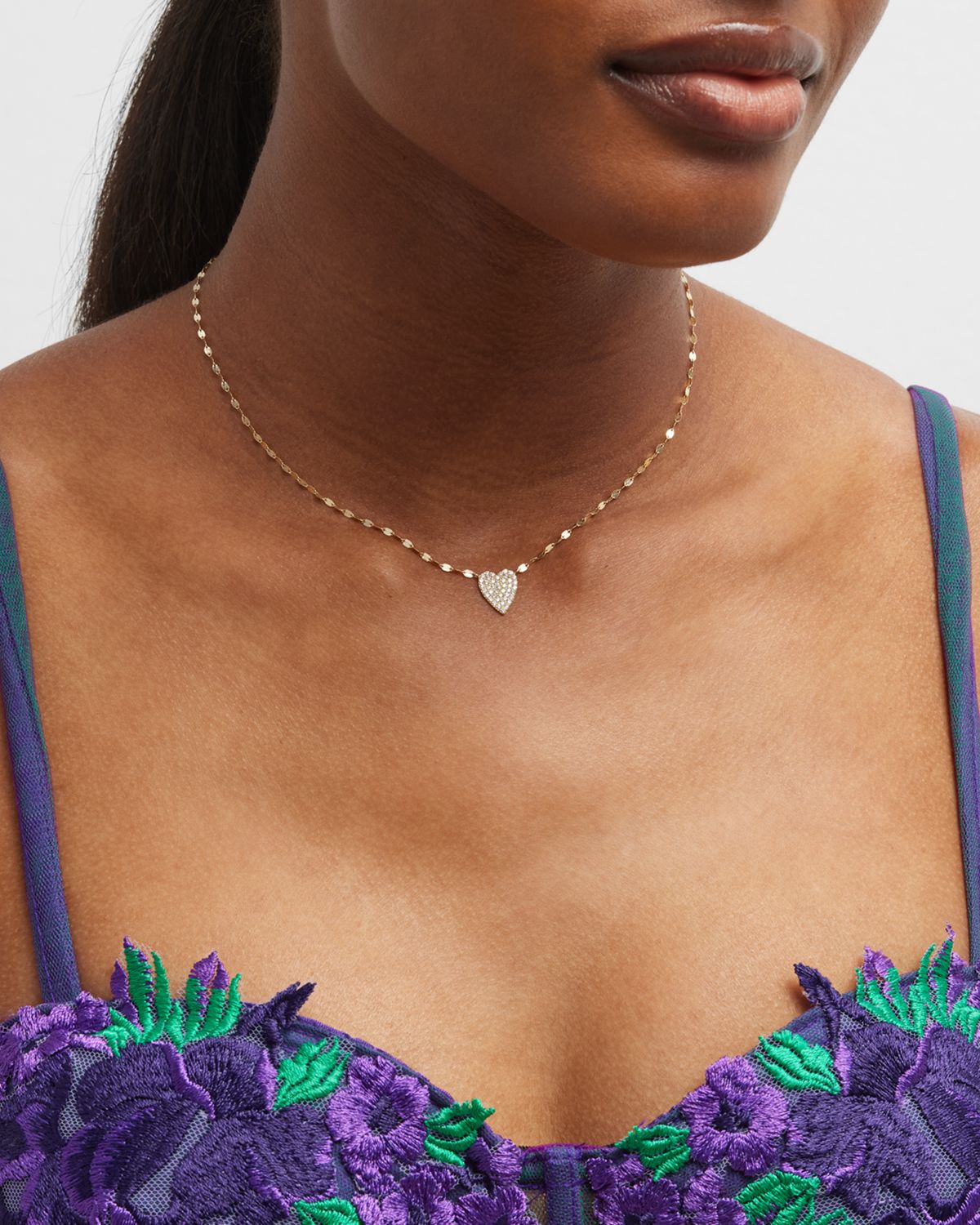 LANA 14K Gold Flawless Small Diamond Heart Pendant Necklace