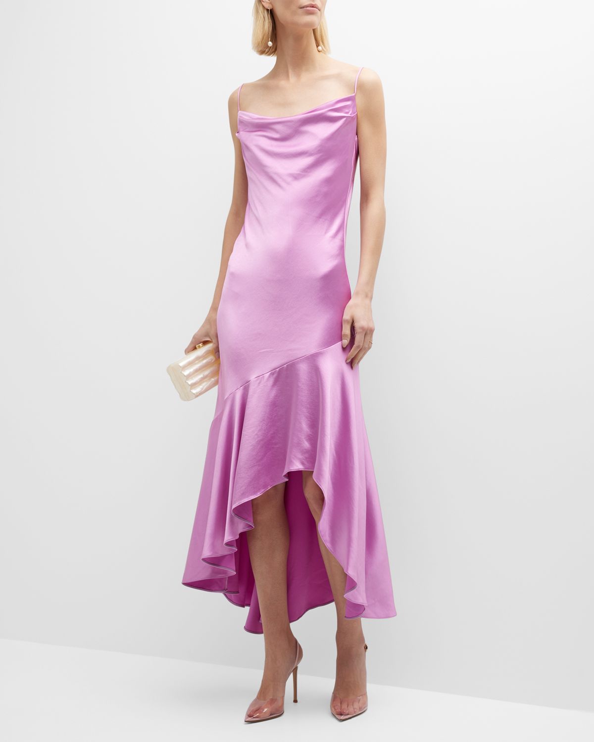 PINKO La Rosas High-Low Satin Midi Dress
