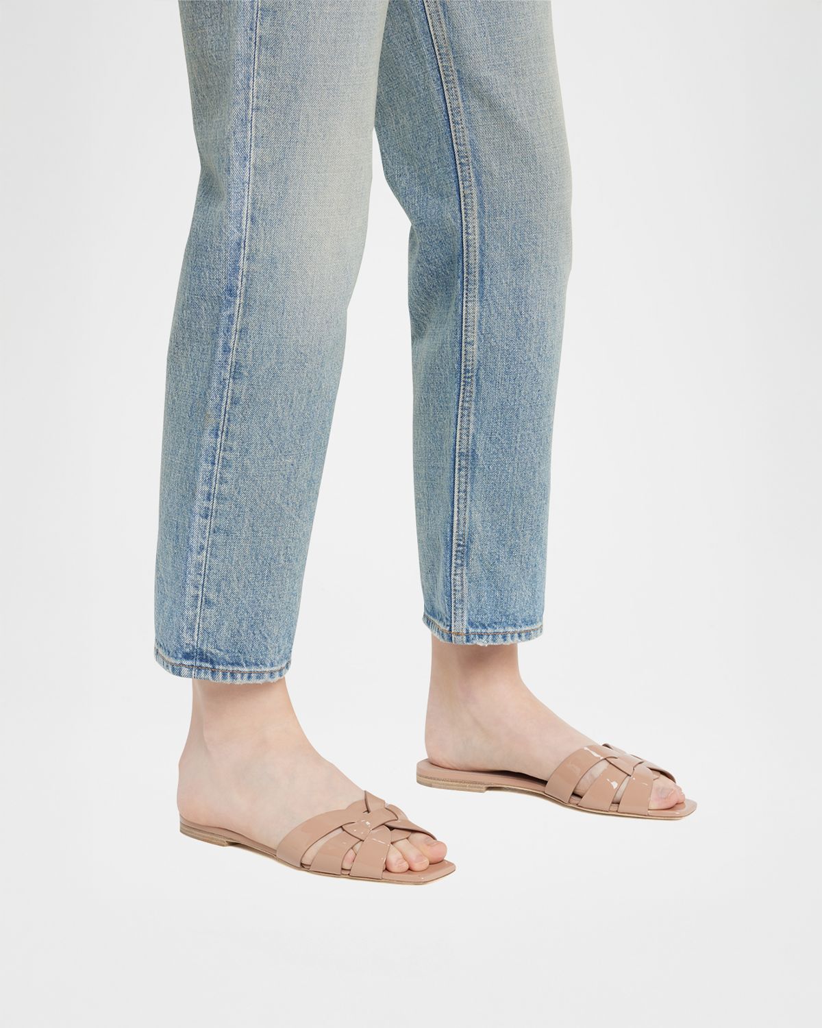 Saint Laurent Nu Pieds Woven Patent Flat Sandals