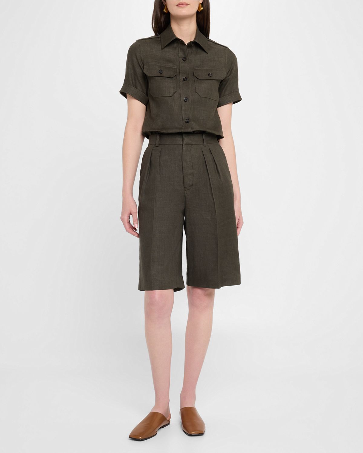 Loro Piana Cam Annalisa Structured Linen Button-Front Blouse