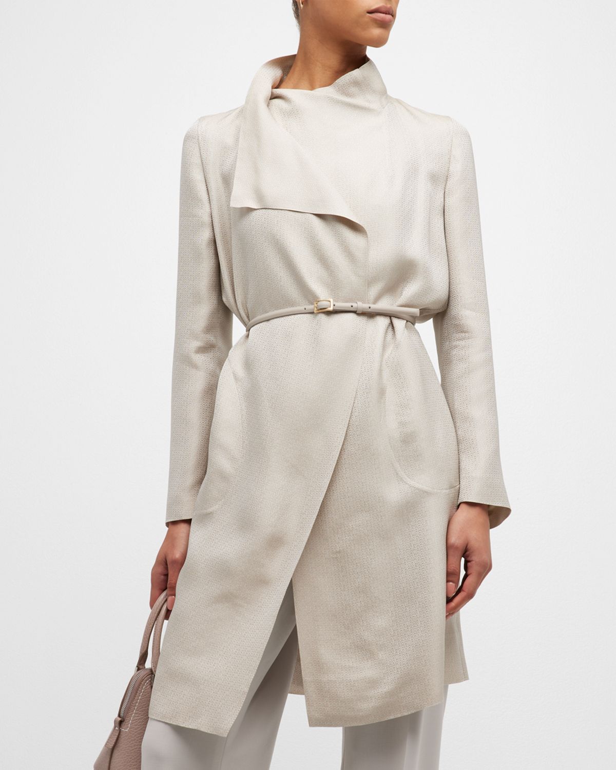 Giorgio Armani Belted Metallic Wrap Coat