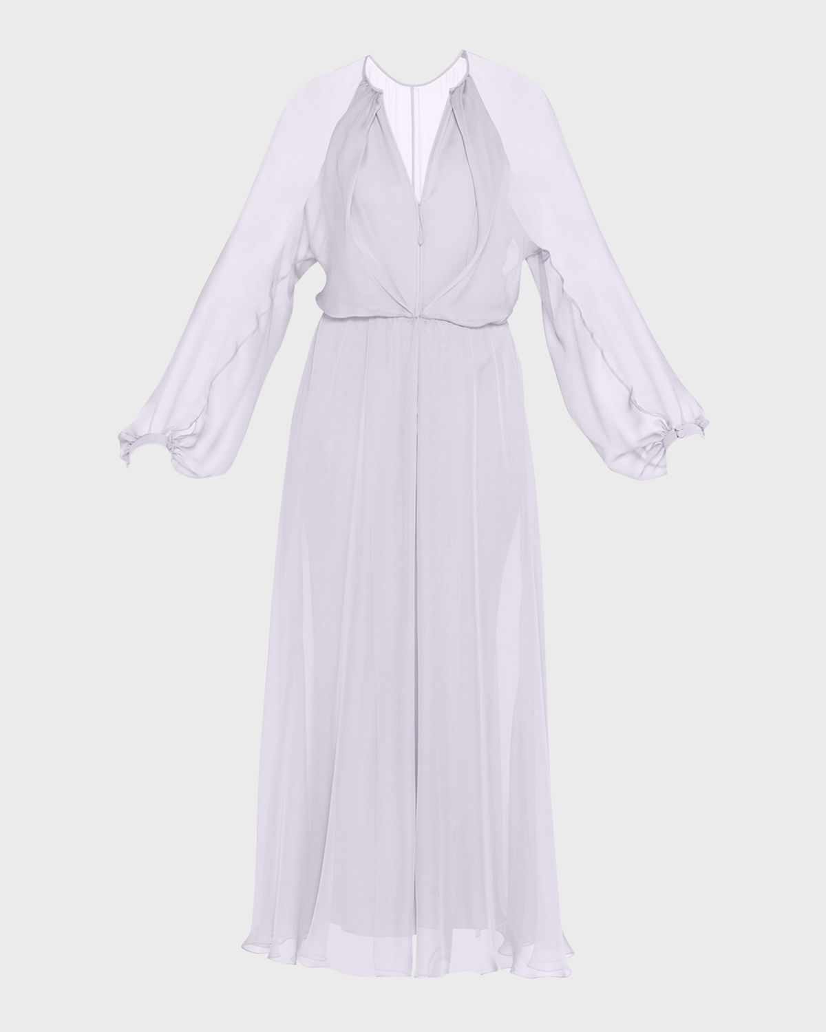 Giorgio Armani Zip-Front Long-Sleeve Silk Chiffon Layered Gown