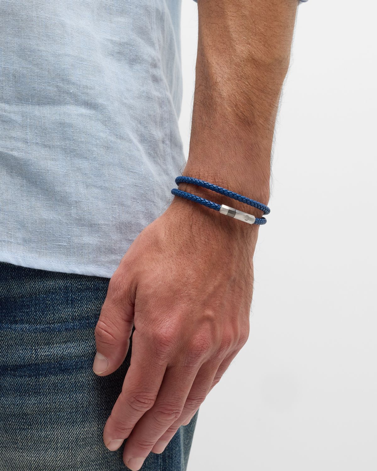 Tateossian Men 's Woven Leather Wrap Bracelet