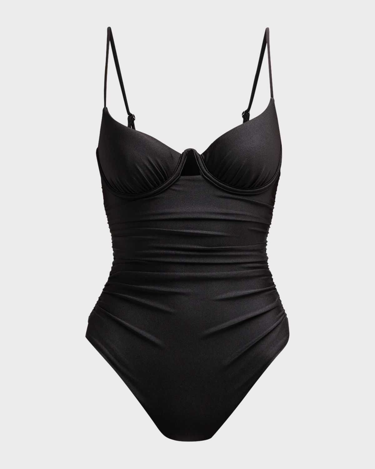 SIMKHAI Laine Draped Satin Underwire One-Piece Swimsuit