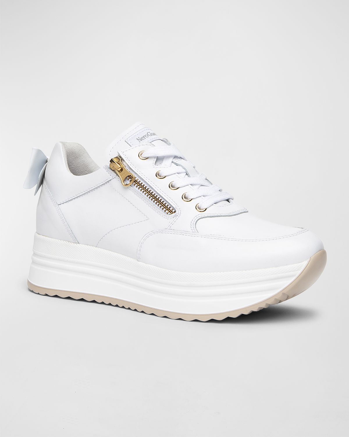 NeroGiardini Bow Platform Leather Sneakers