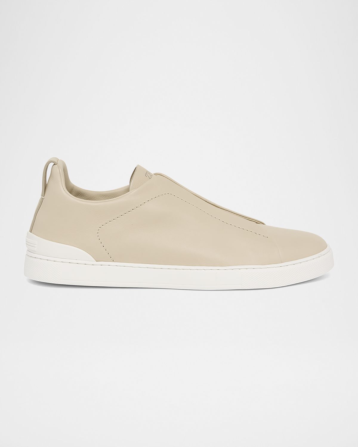 ZEGNA Men 's Triple Stitch Deerskin Leather Slip-On Sneakers