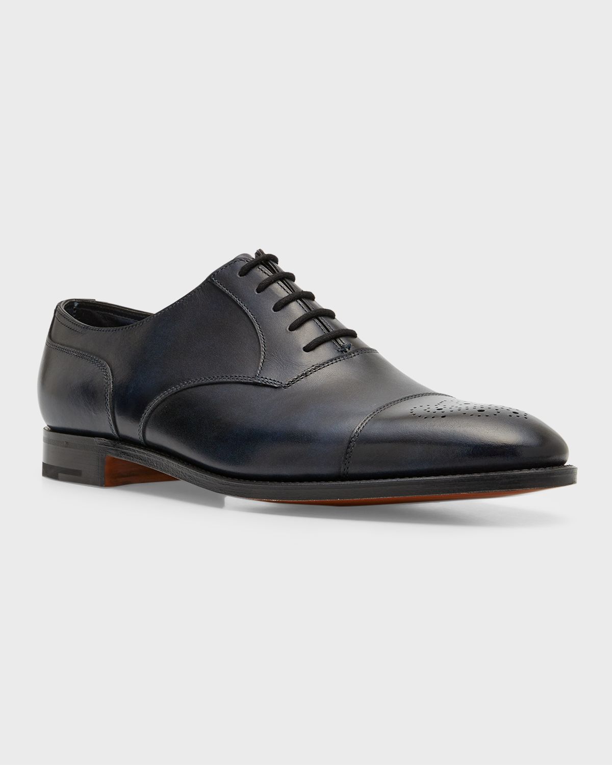 John Lobb Men 's Hartland Cap Toe Brogue Leather Oxfords
