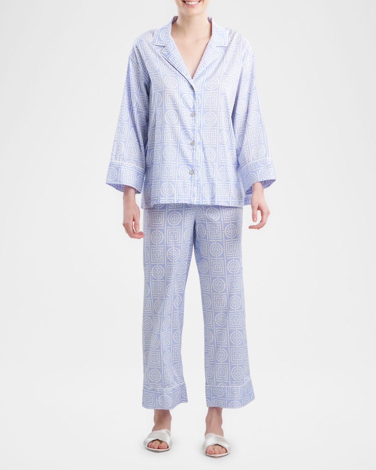 Natori Cropped Infinity-Print Cotton Pajama Set