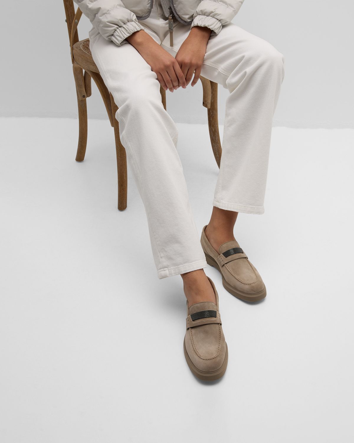 Brunello Cucinelli Suede Monili Casual Loafers