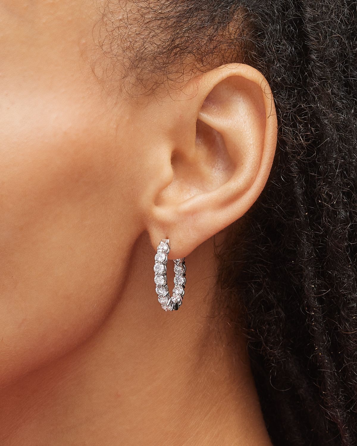 Neiman Marcus Diamonds 18K White Gold Diamond Oval Hoop Earrings, 3.6tcw, 0.75"L