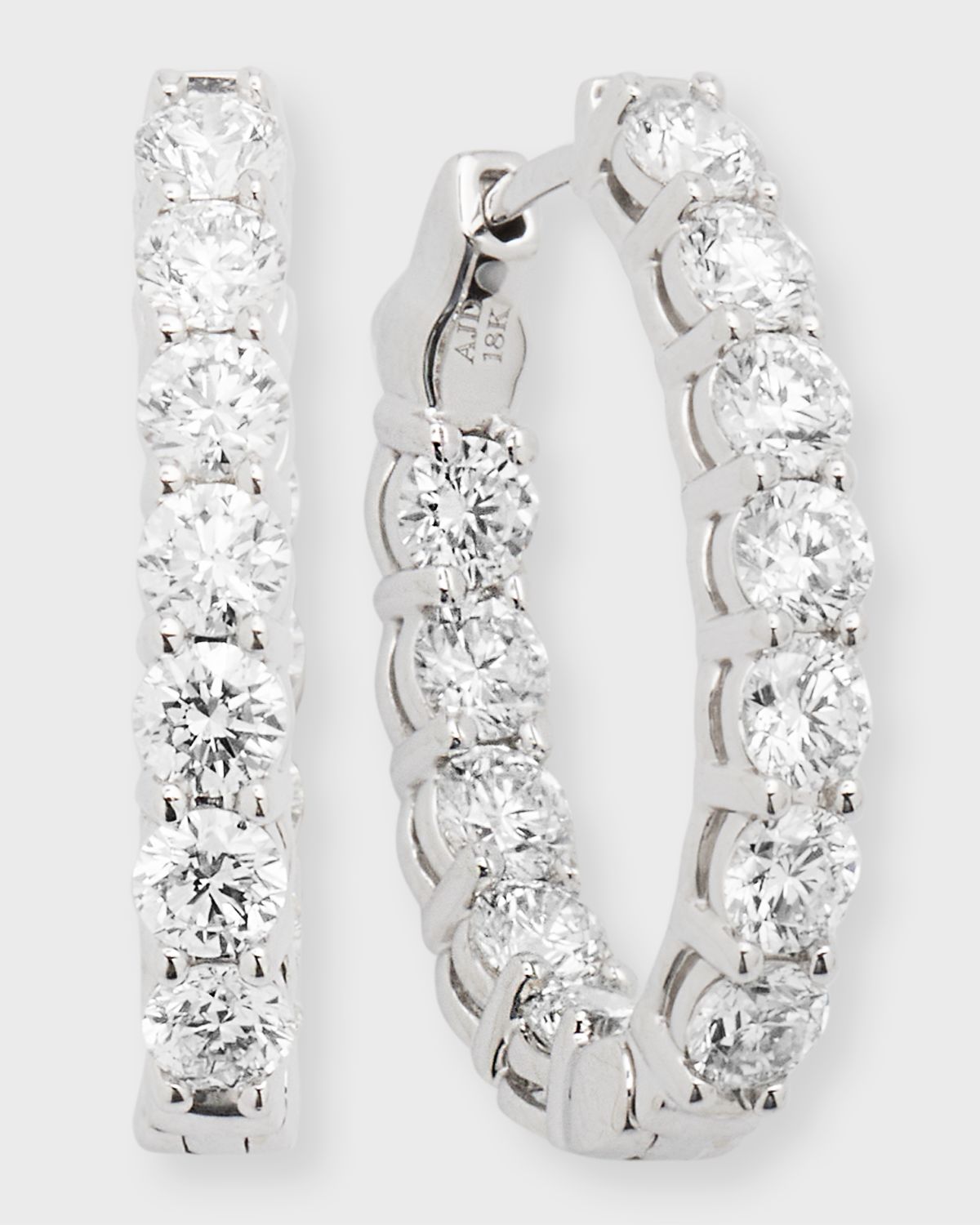 Neiman Marcus Diamonds 18K White Gold Diamond Oval Hoop Earrings, 3.6tcw, 0.75"L