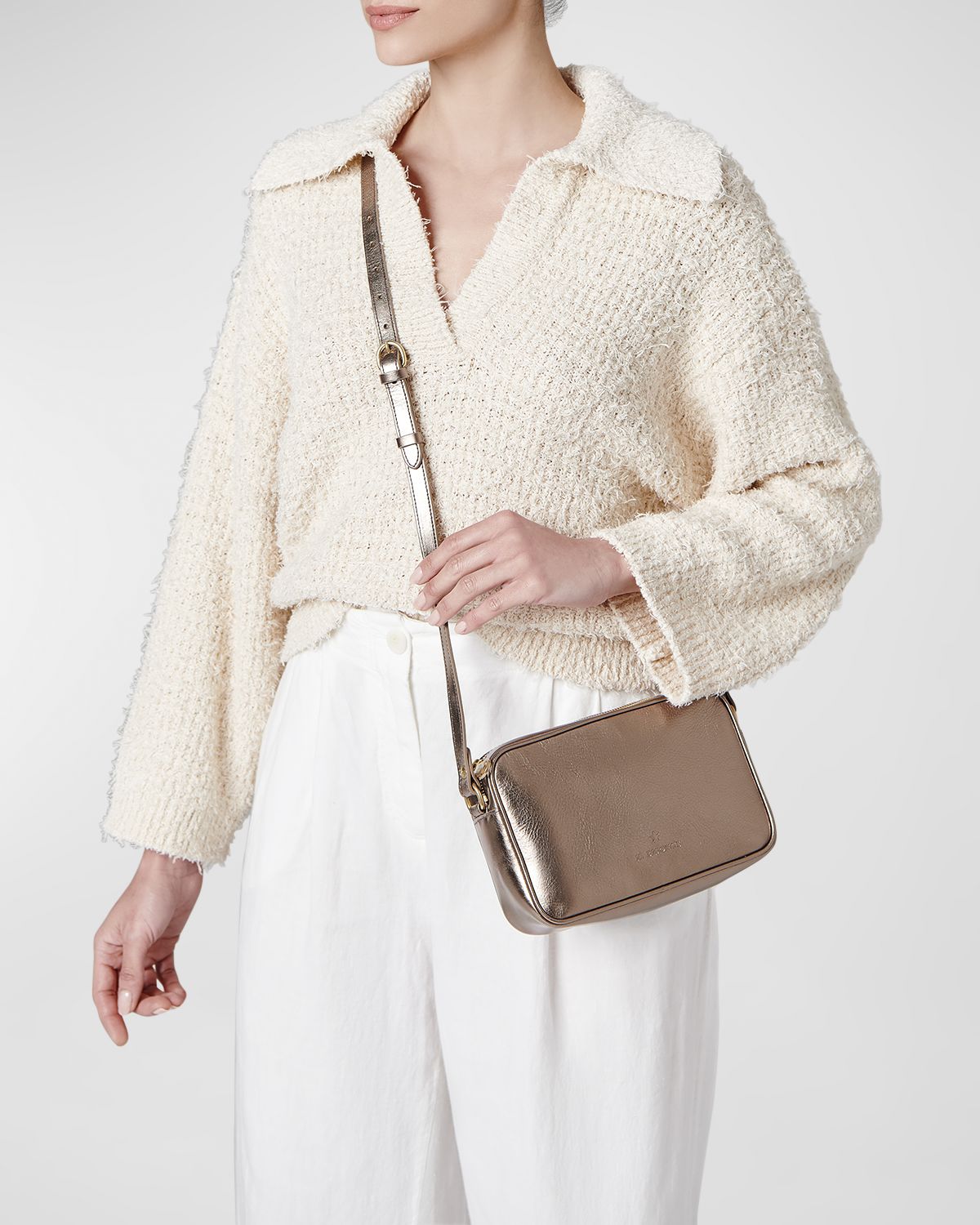 Il Bisonte Oliveta Metallic Leather Camera Crossbody Bag