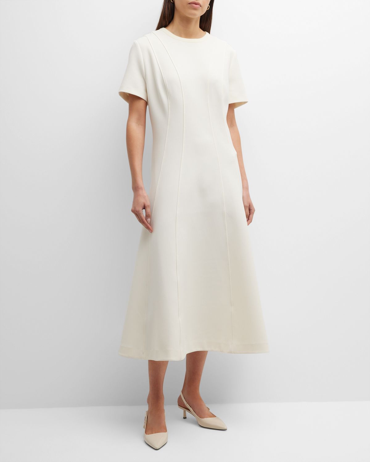 St. John Princess Dart Short-Sleeve Crepe Midi Dress