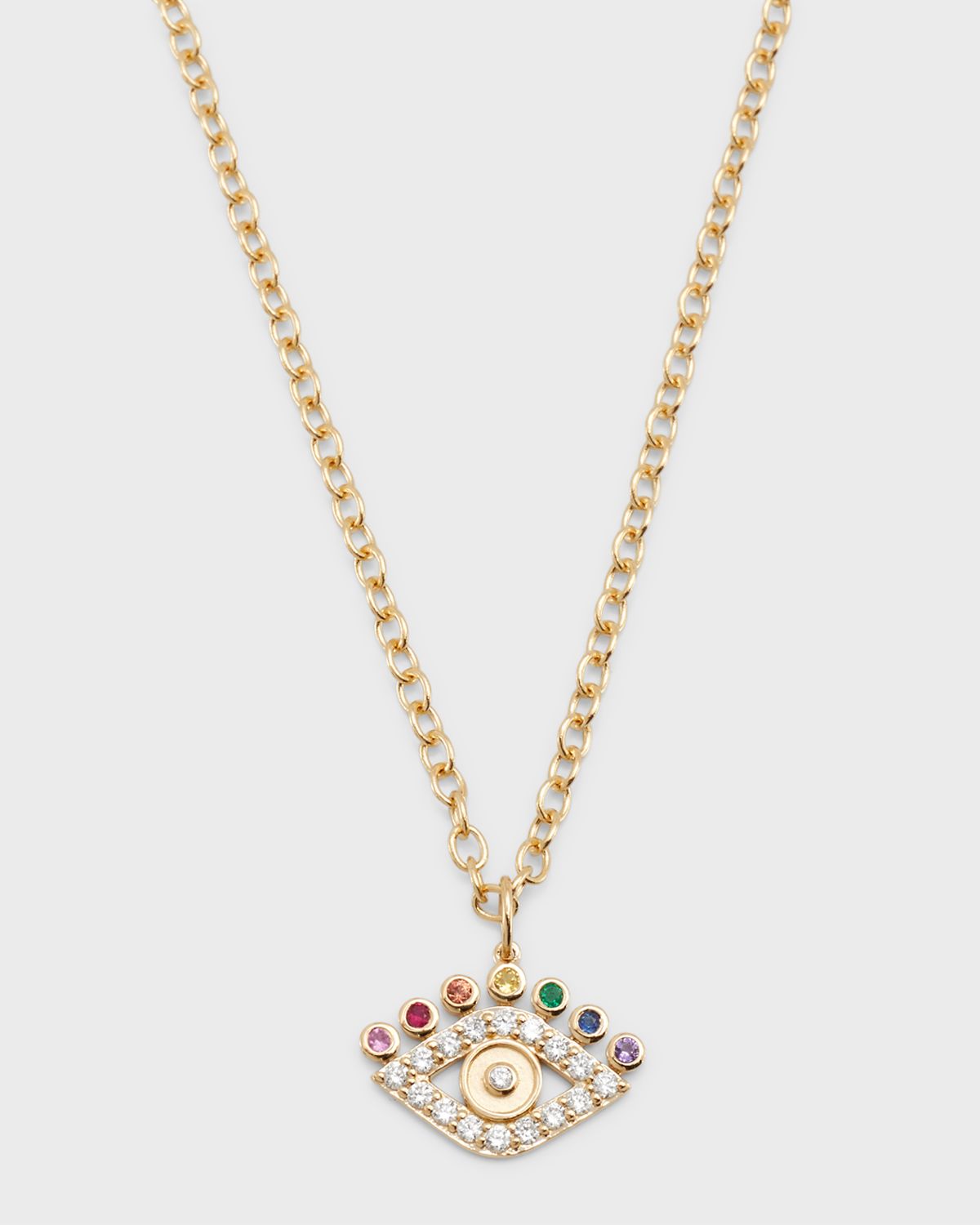 Sydney Evan 14K Yellow Gold Evil Eye Pendant Necklace with Multi-Stone Petals