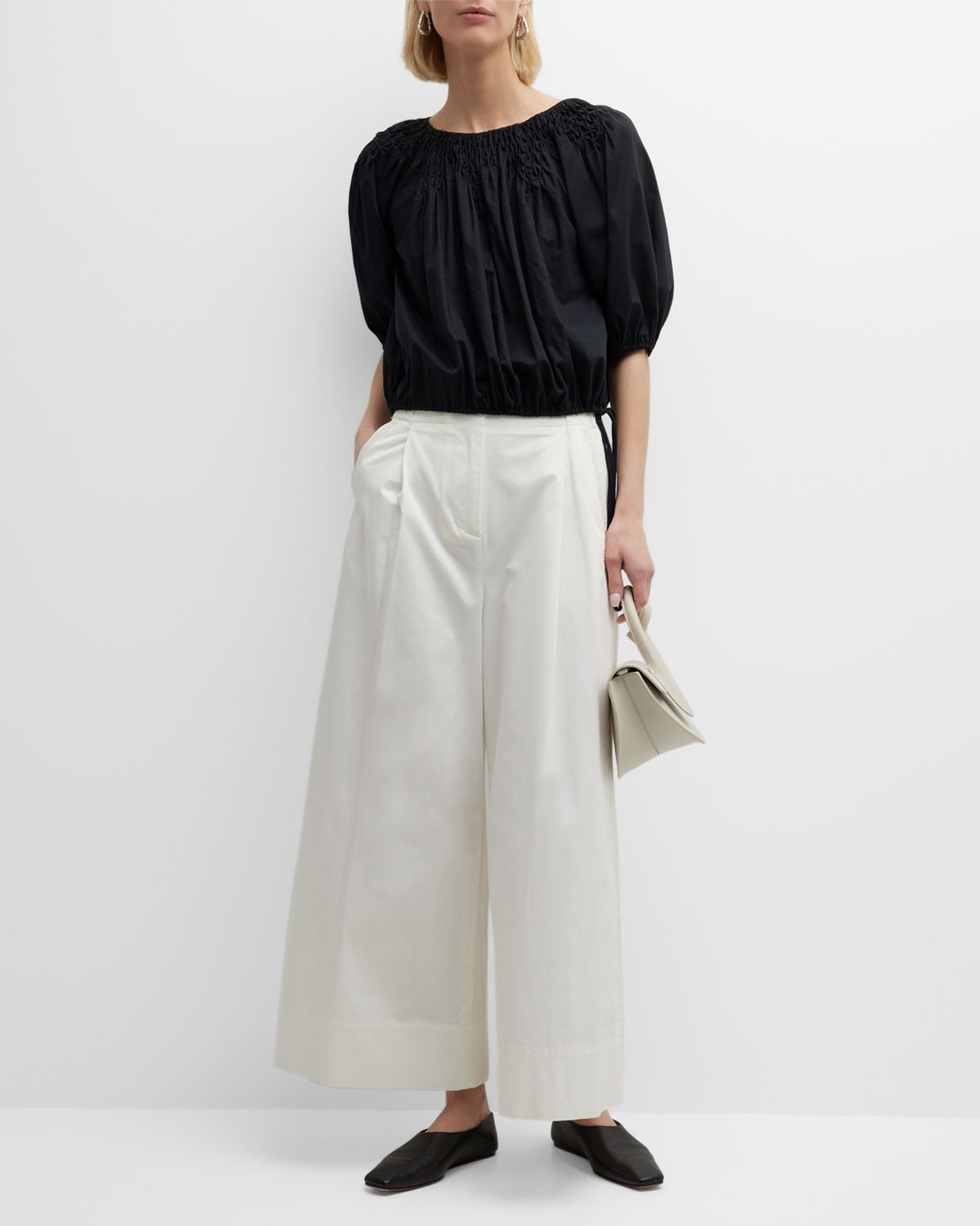 Merlette Sargent Embroidered Pleated Wide-Leg Pants