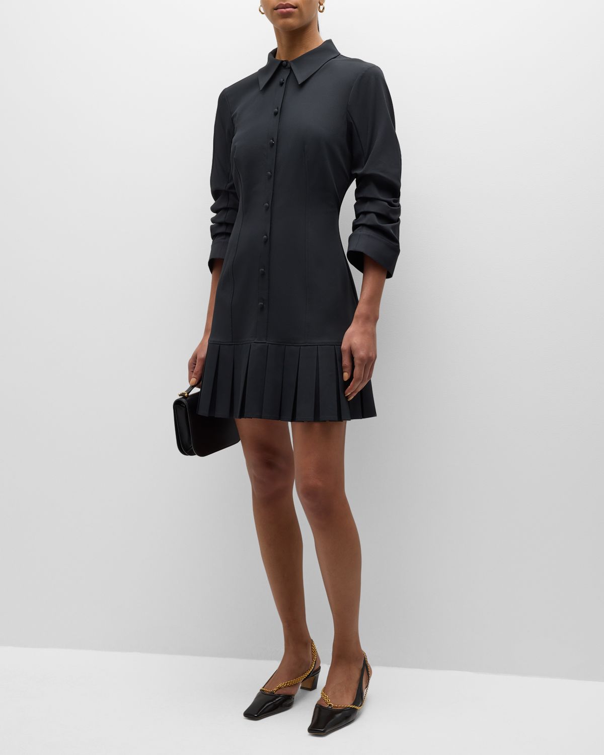 Cinq a Sept Lucilla Topstitched Pleated-Hem Mini Shirtdress | Thumbnail 8