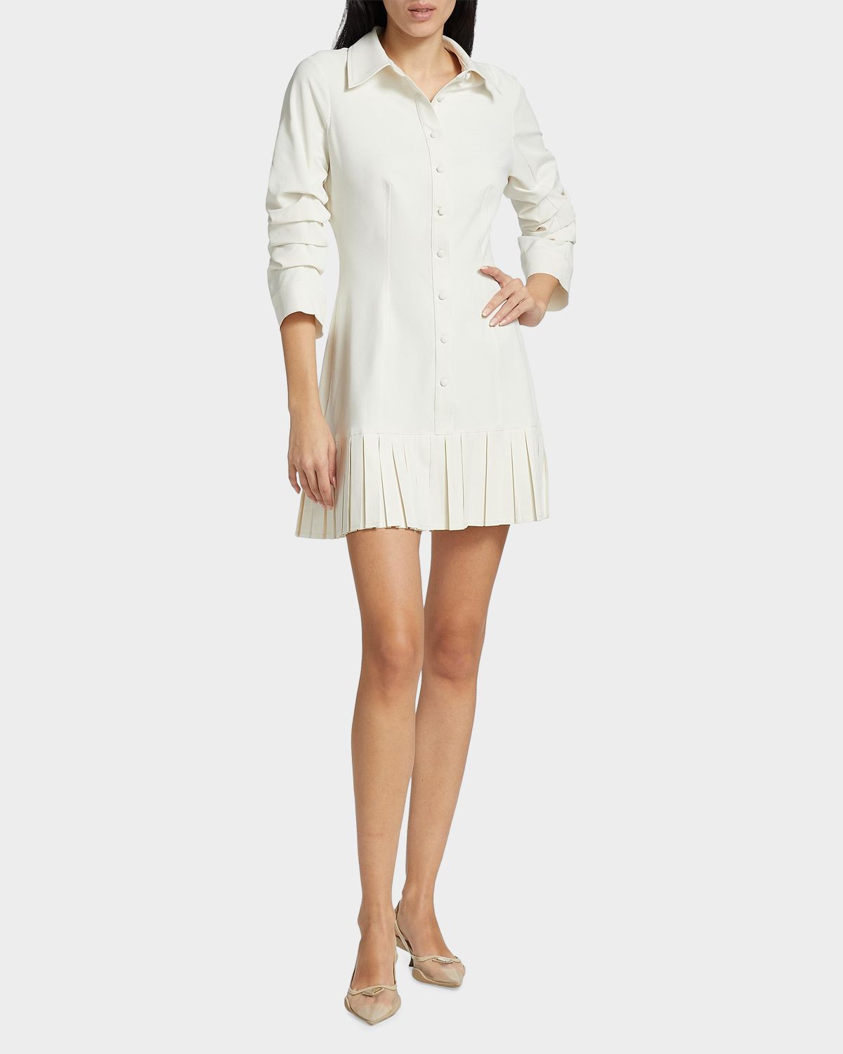 Cinq a Sept Lucilla Topstitched Pleated-Hem Mini Shirtdress