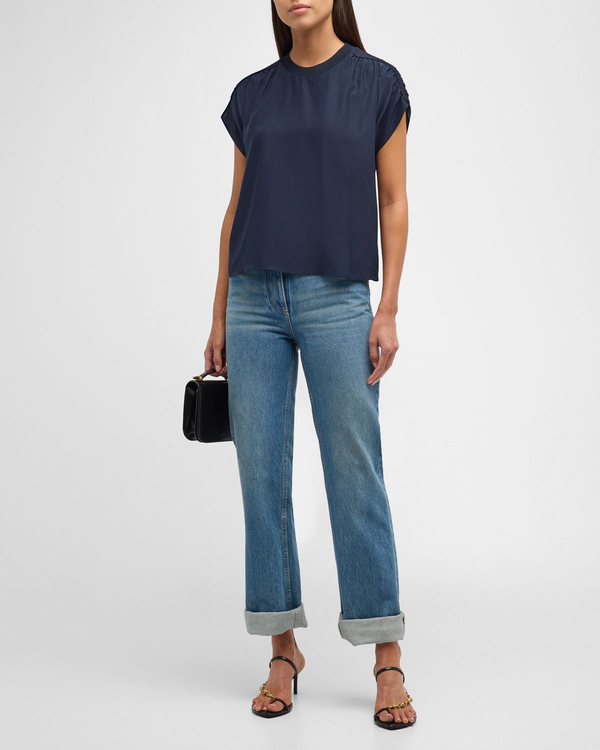 Cinq a Sept Lorainne Short Ruched-Sleeve Silk Top | Thumbnail 8 Cinq a Sept Lorainne Short Ruched-Sleeve Silk Top | Thumbnail 8