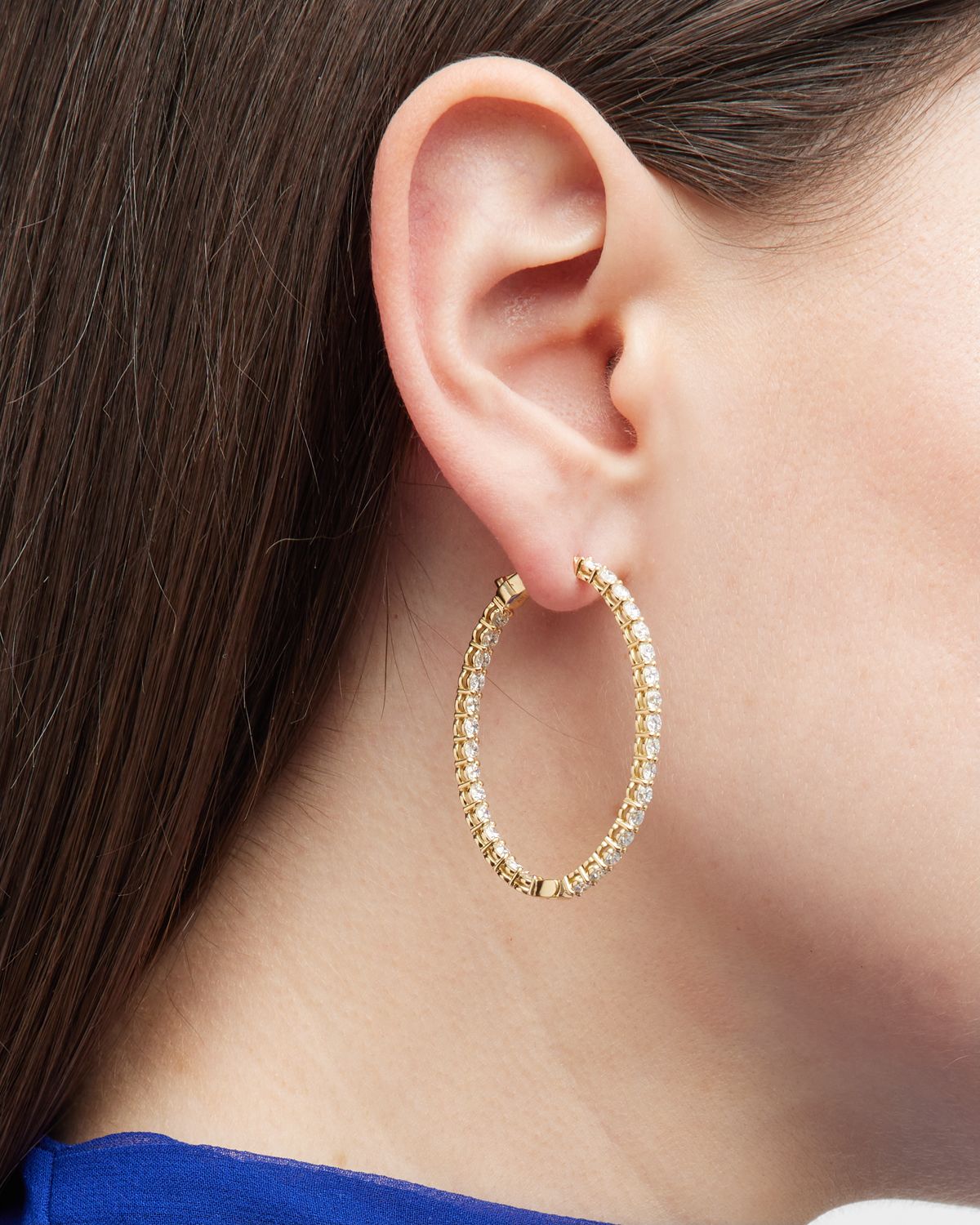 Neiman Marcus Diamonds 18K Yellow Gold GH/SI1 Diamond Oval-Shaped Hoop Earrings, 1.75"L, 4.65tcw