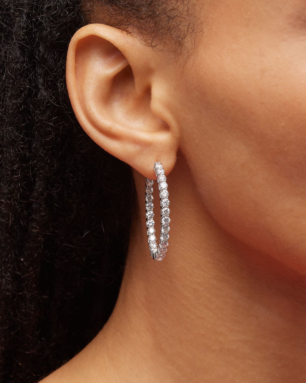 Neiman Marcus Diamonds 18K White Gold Round Diamond GH/SI Medium Hoop Earrings, 5.25tcw, 1.25"