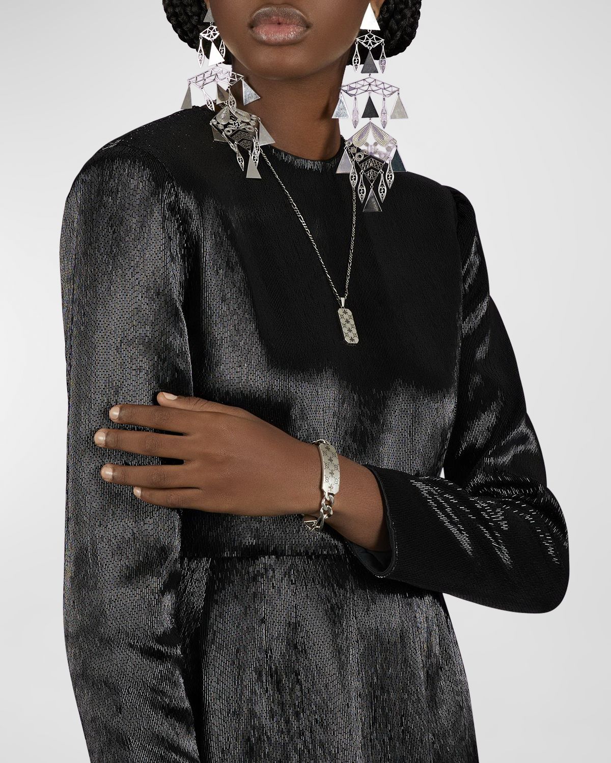 Gucci Men 's GG and Bee Engraved Dog Tag Necklace