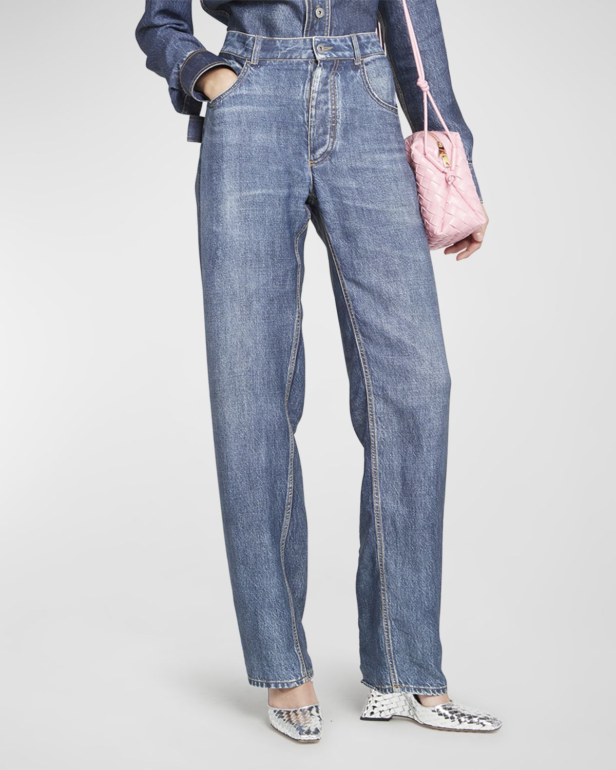 Bottega Veneta Trompe L 'Oeil Denim-Print Straight-Leg Trousers